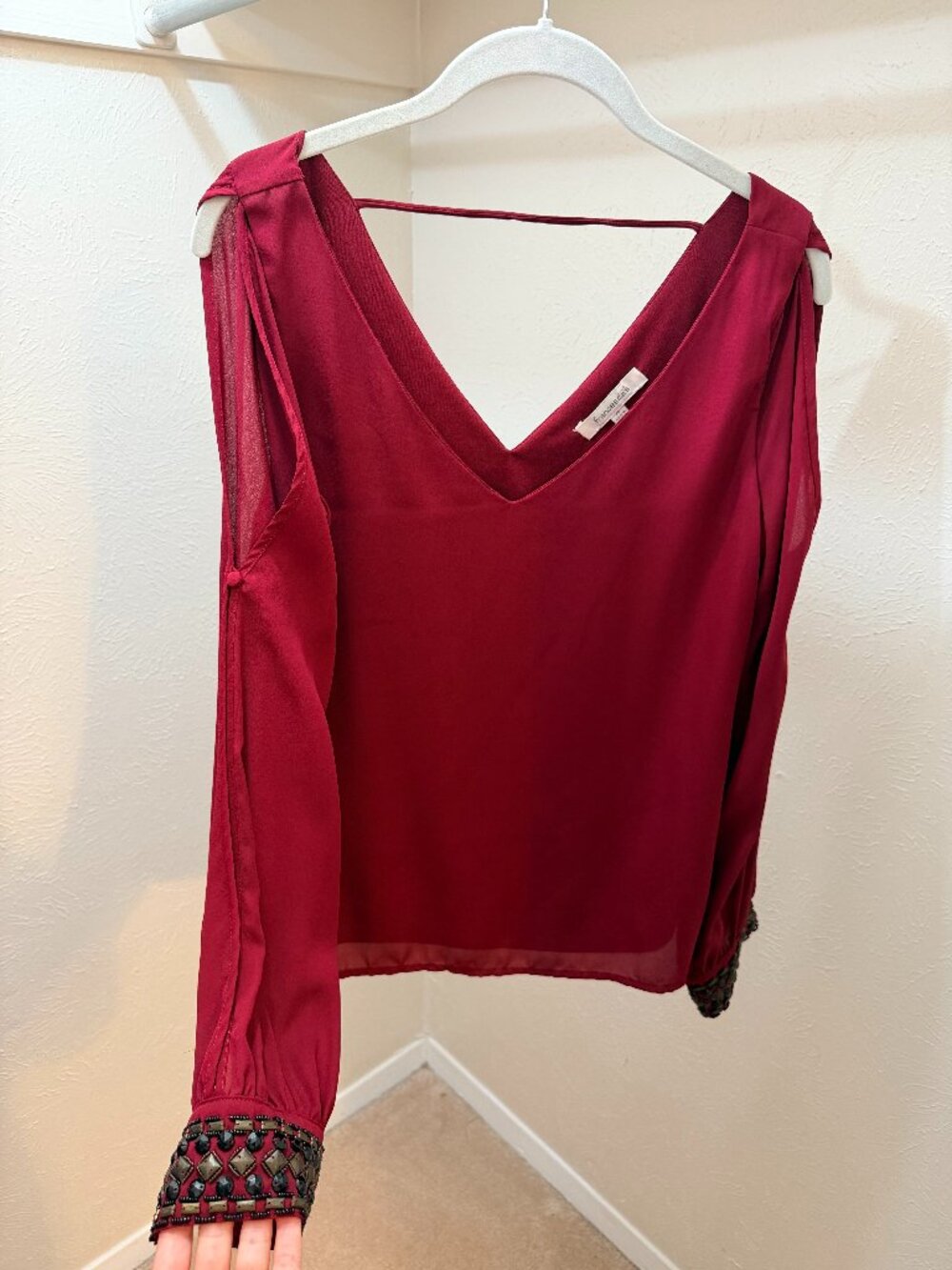 Reddish Maroon Blouse with Sleeve Embellishment Size M